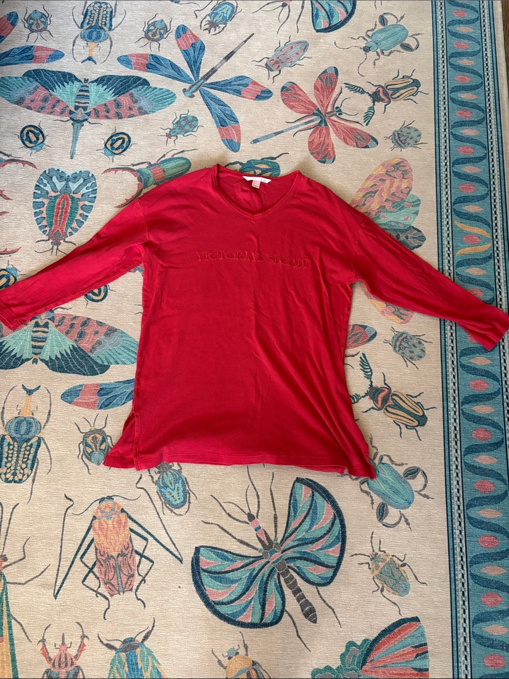 Vintage 2001 Victoria's Secret Red V-Neck Nightgown with Tonal Embroidery
